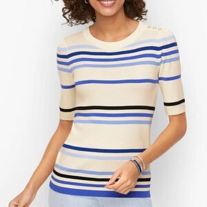 Talbots elbow sleeve blue and ivory stripe sweater top woman's size XLP